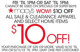 Macy&#39;s: $10 off $25 Purchase Coupon! Today and Tomorrow Only! - Become a Coupon Queen