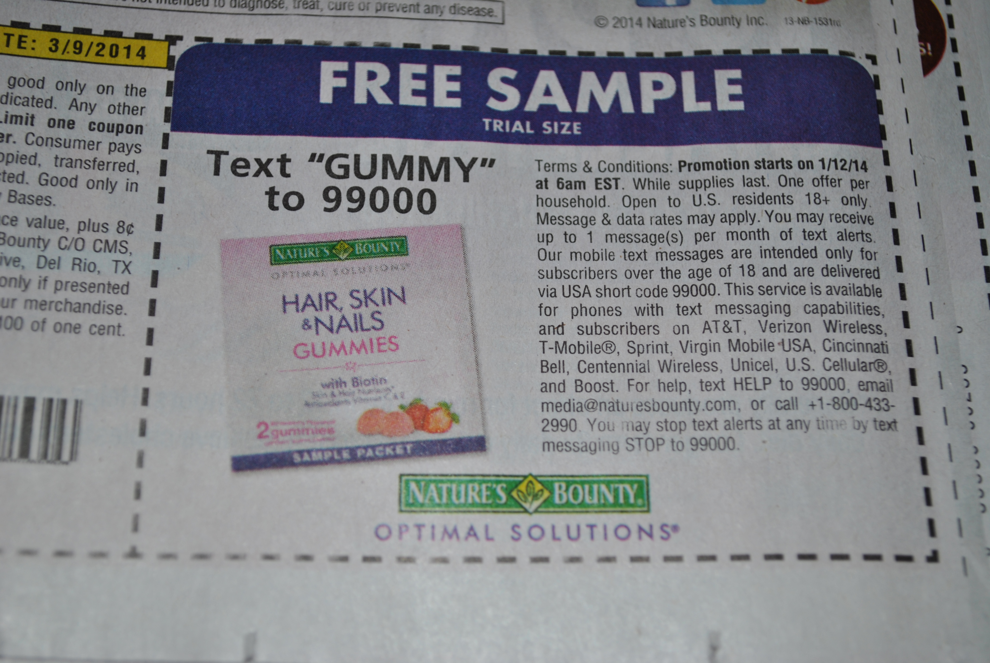 FREE Nature's Bounty Optimal Solutions Hair, Skin and Nails Gummies