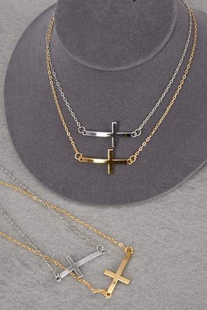 gold or silver tone cross necklace