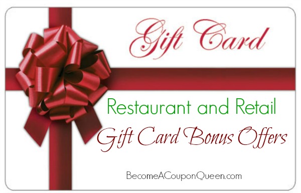 restaurant and retail gift card bonus offers