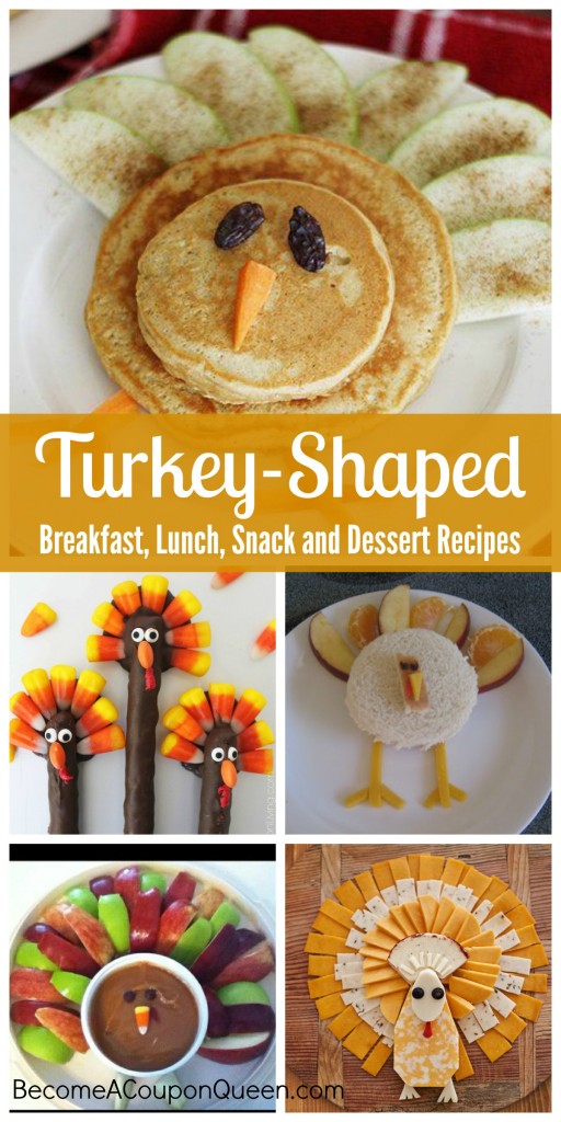 turkey-shaped breakfast, lunch, snack and desserts