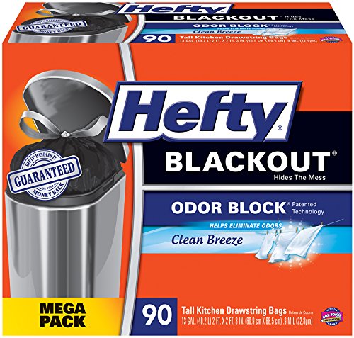 Hefty BlackOut Tall Kitchen Drawstring Trash Bags, Clean Breeze, 13 Gal (90 Count)