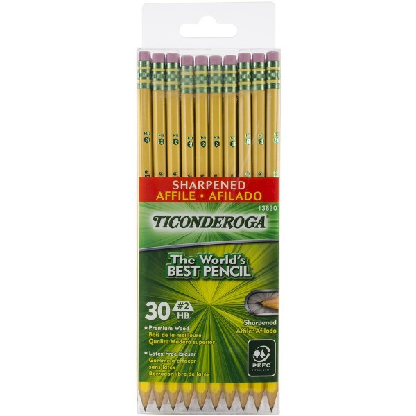 box of 30 Dixon Ticonderoga Pre-Sharpened Pencils with Erasers