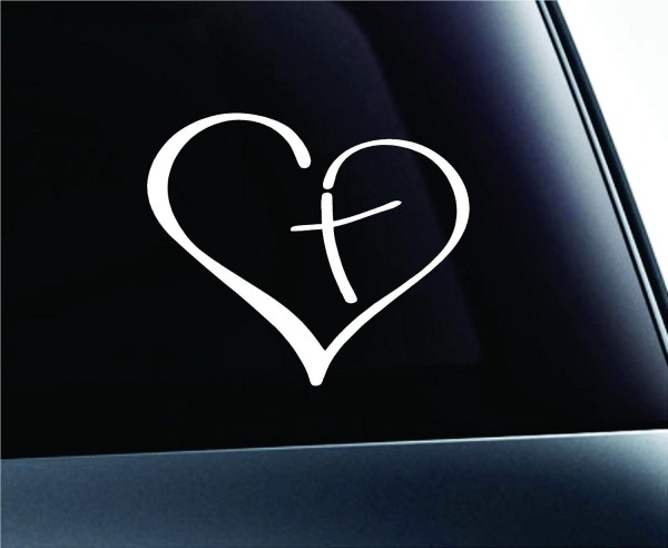 Heart with Cross in Center Car Decal Sticker