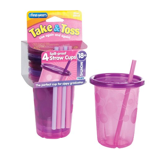 The First Years Straw Cup, Pink Take and Toss, 10 Ounce, 4-Count