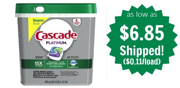 Cascade Platinum ActionPacs Dishwasher Detergent, Fresh Scent, 62 count