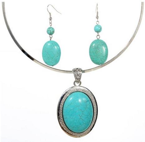 turquoise oval necklace and earrings set