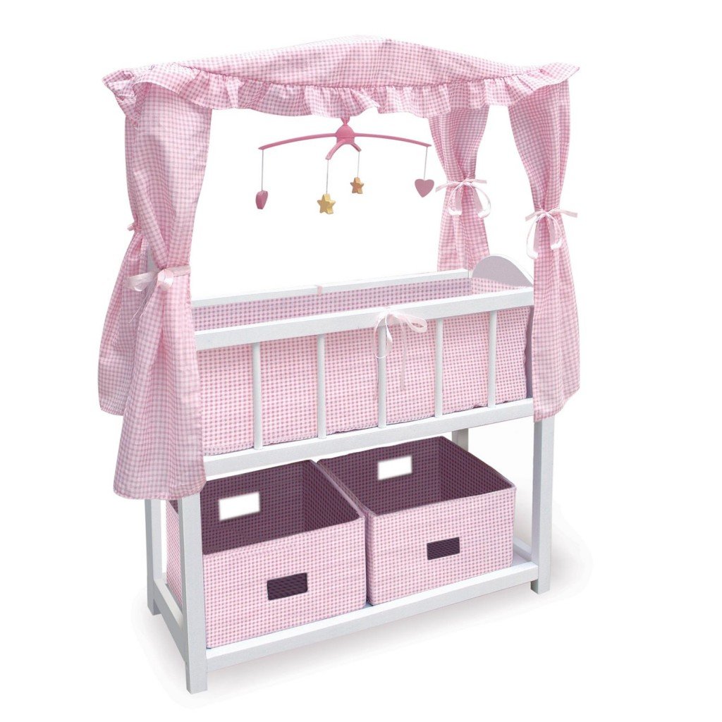 Canopy Doll Crib With Baskets Bedding And Mobile
