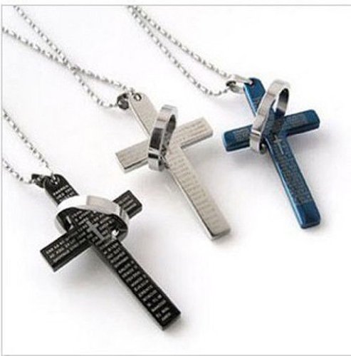 Men's Stainless Steel Cross & Ring Necklace