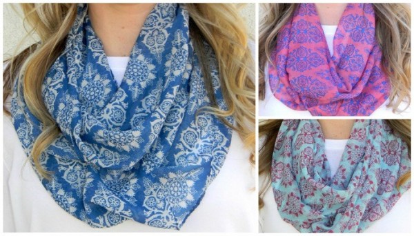 damask pattern infinity scarves