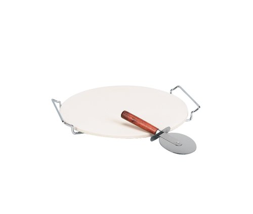 Italian Origins 12.5 Inch Round Pizza Stone and Rack with Jumbo Pizza Cutter