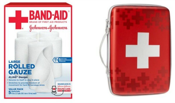 band aid gauze and first aid bag