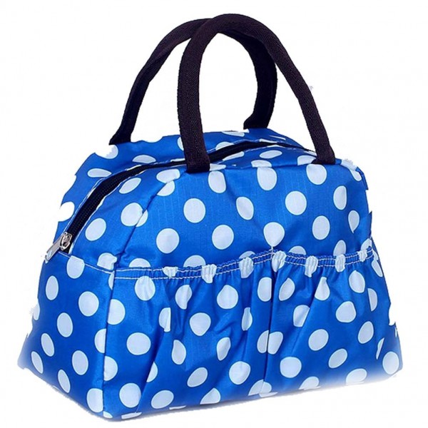 super cute lunch bag - blue with white polka dots