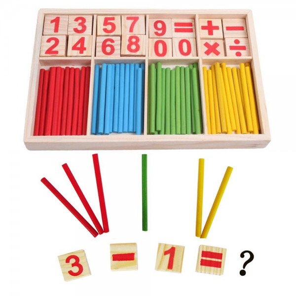 Wooden Number Cards and Counting Rods with Box