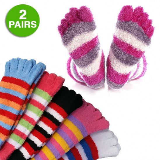 Two Pairs Of Womens Fuzzy Striped Toe Socks Only 399 Free Shipping Become A Coupon Queen 3706