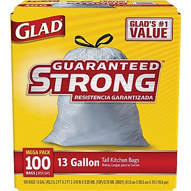 Glad Tall Kitchen Drawstring Trash Bags 13 Gallon, 100 Bags-Box