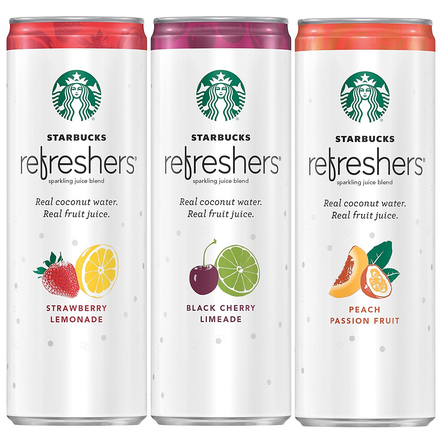 Get Starbucks Refreshers, 3 Flavor Variety Pack, 12 Ounce Slim Cans, 12 Pac...