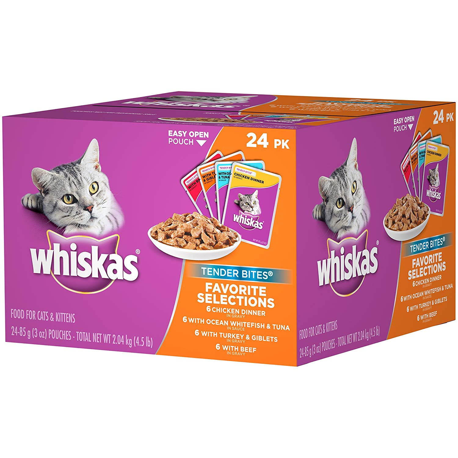 Whiskas Tender Bites Favorite Selections Wet Cat Food Pouches 24ct as