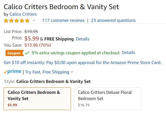 Calico Critters Bedroom Vanity Set Was 19 95 Now 5 69