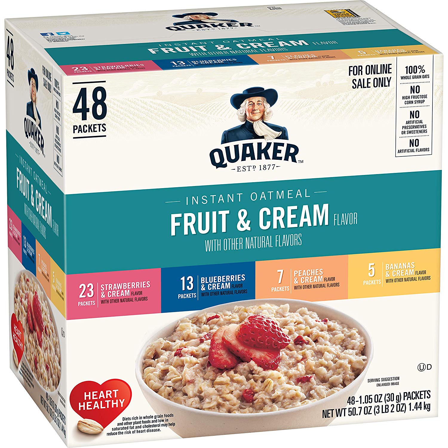 Quaker Instant Oatmeal Variety Pack 48-Count with 4 Fruit & Cream ...