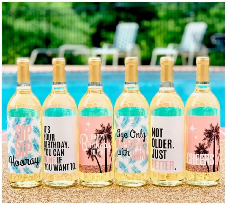 birthday tropical wine bottle labels set of 6 only 1095 shipped