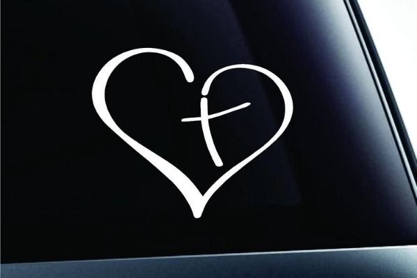 Heart with Cross in Center Car Decal Sticker