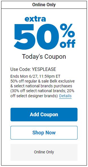 Belk - Half off? Say no more! 🤩 Take up to 50% off select brands