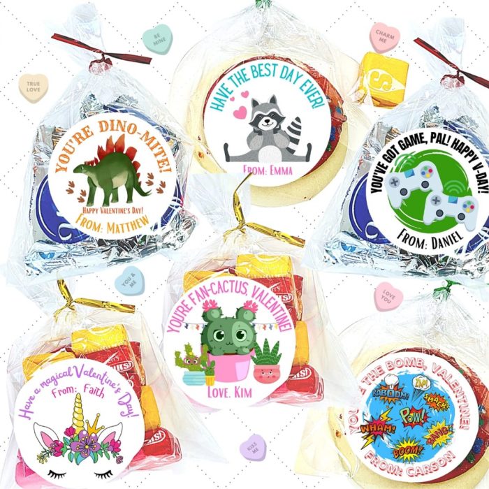 Personalized Valentine Party Stickers & Treat Bags