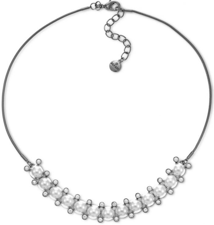 Hematite-Tone Crystal & Imitation Pearl Necklace on Sale