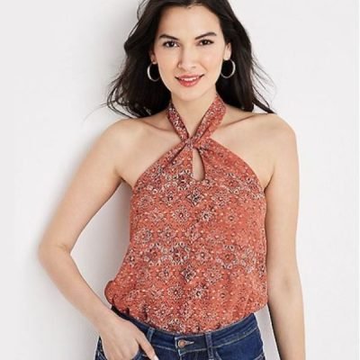 Medallion Print Halter Neck Bodysuit on Sale