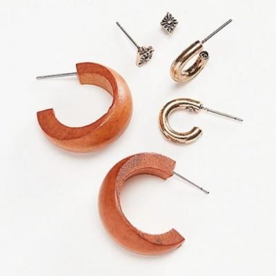 Wood and Gold Earring Set on Sale