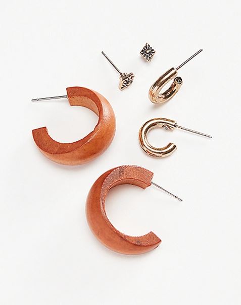 Wood and Gold Earring Set on Sale
