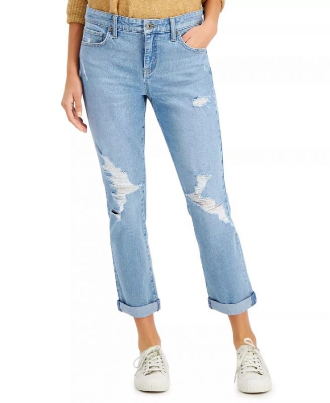 Women's Rolled-Cuff Denim Girlfriend Jeans