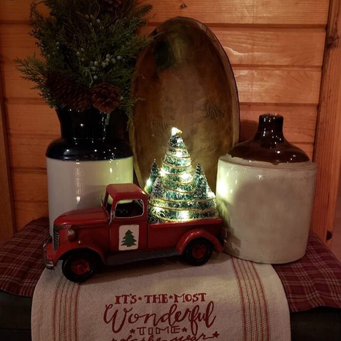 Red Farm Truck with Trees Christmas Decoration