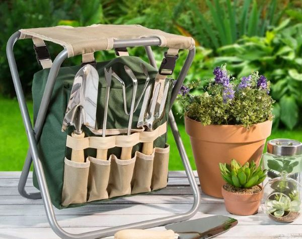Folding Garden Stool & Tools Set on Sale