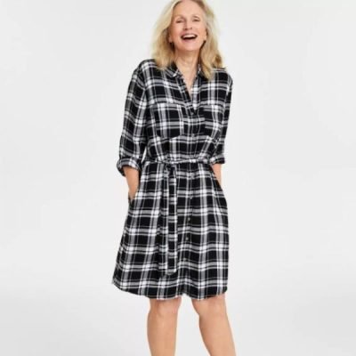 Women's Plaid Belted Shirt Dress on Sale