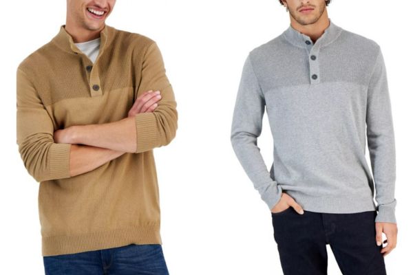 Men's Button Mock Neck Sweater on Sale