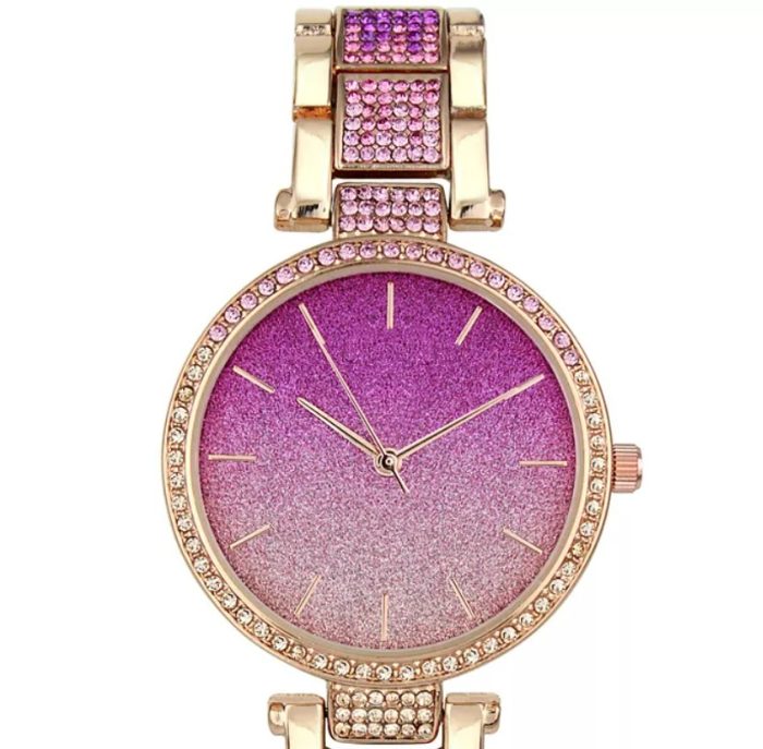 Women's Pink Crystal Gold-Tone Bracelet Watch