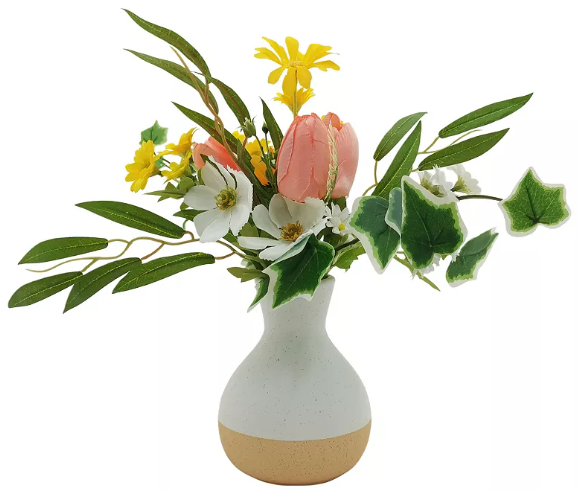 Artificial Wildflowers in Stoneware Vase