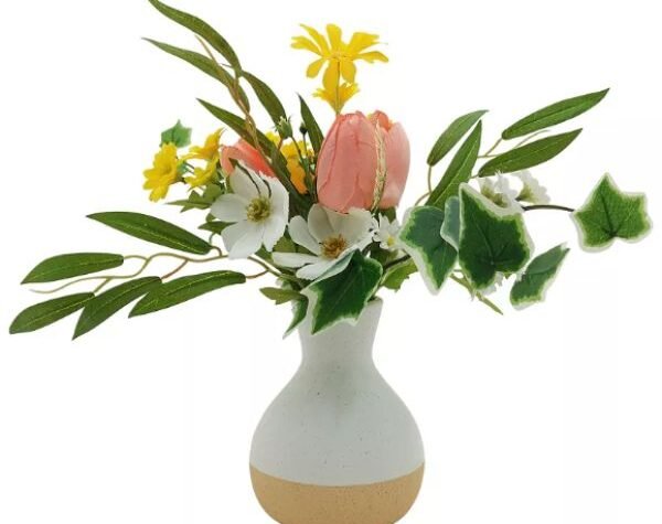 Artificial Wildflowers in Stoneware Vase