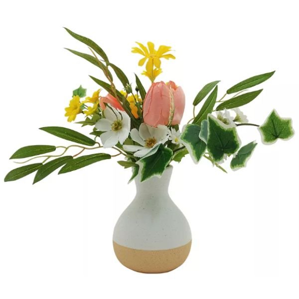 Artificial Wildflowers in Stoneware Vase