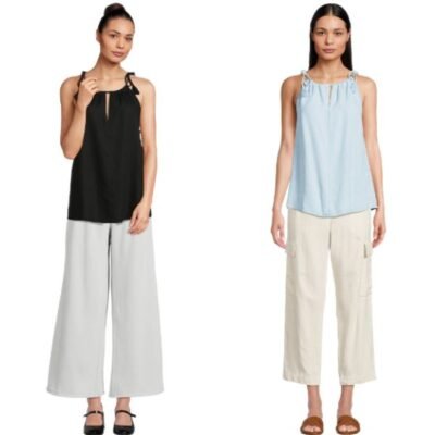 Time & Tru Women's Tie Shoulder Woven Top