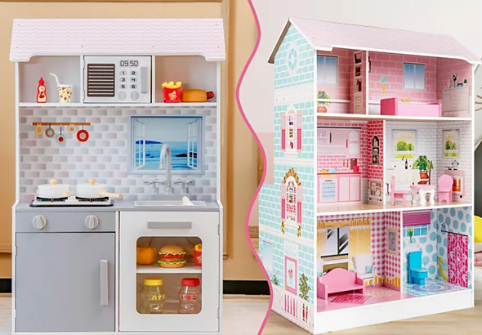 Double Sided Play Kitchen and Dollhouse