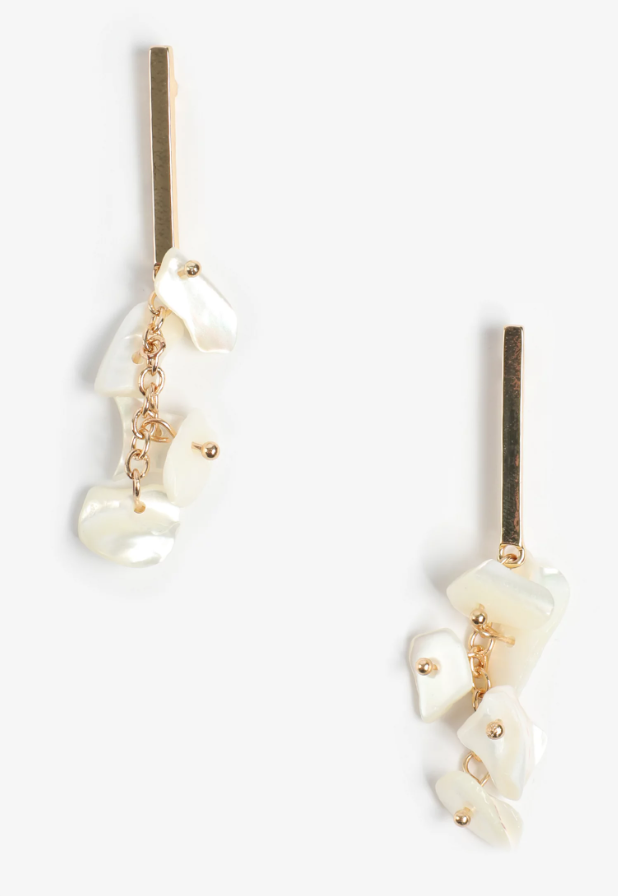 Gold Bar Faux Shell Cluster Drop Earrings